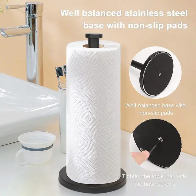 Alt view image 5 of 7 - Standing Paper Towel Holder, Kitchen Paper Towel Tissue Holder- for Bathroom Countertop, Standard or Jumbo-Sized Roll Paper (with Stainless Steel Base, Matte Black)