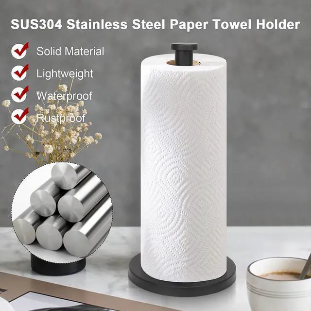Alt view image 3 of 7 - Standing Paper Towel Holder, Kitchen Paper Towel Tissue Holder- for Bathroom Countertop, Standard or Jumbo-Sized Roll Paper (with Stainless Steel Base, Matte Black)