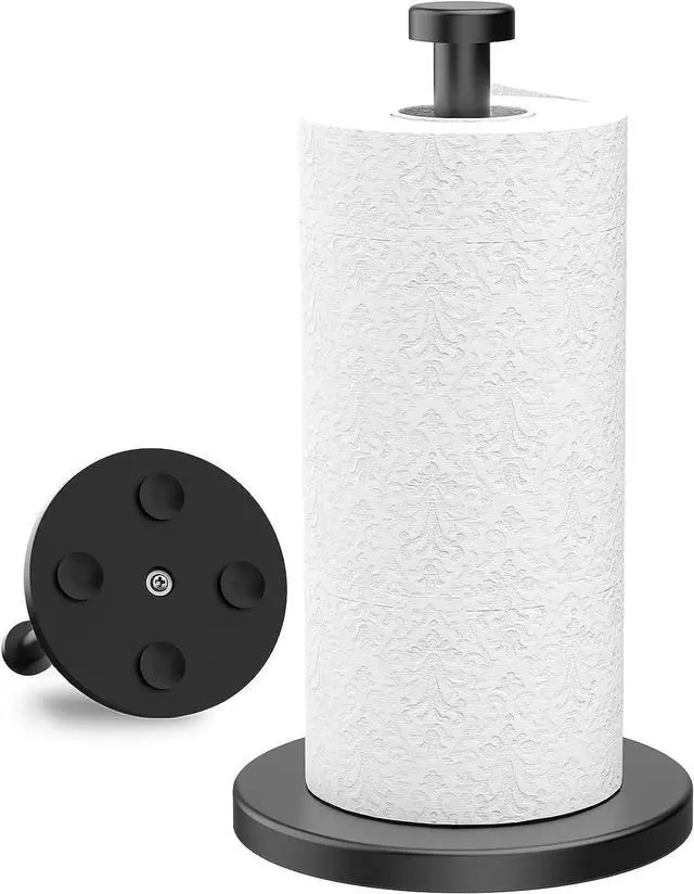 Main image of Black Paper Towel Holder Countertop, Stainless Steel Paper Towel Holder Stand with Weighted Base Suction Cups for Kitchen Bathroom