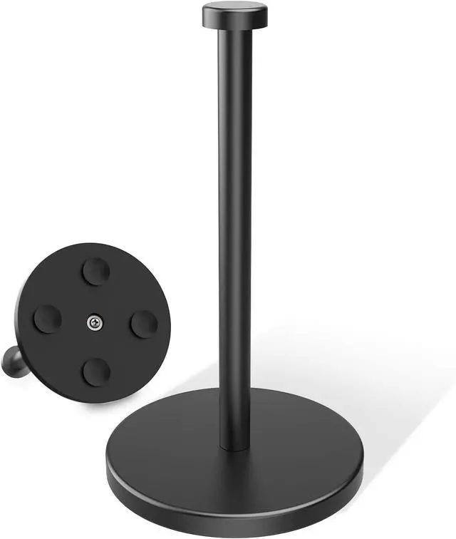 Alt view image 2 of 7 - Black Paper Towel Holder Countertop, Stainless Steel Paper Towel Holder Stand with Weighted Base Suction Cups for Kitchen Bathroom
