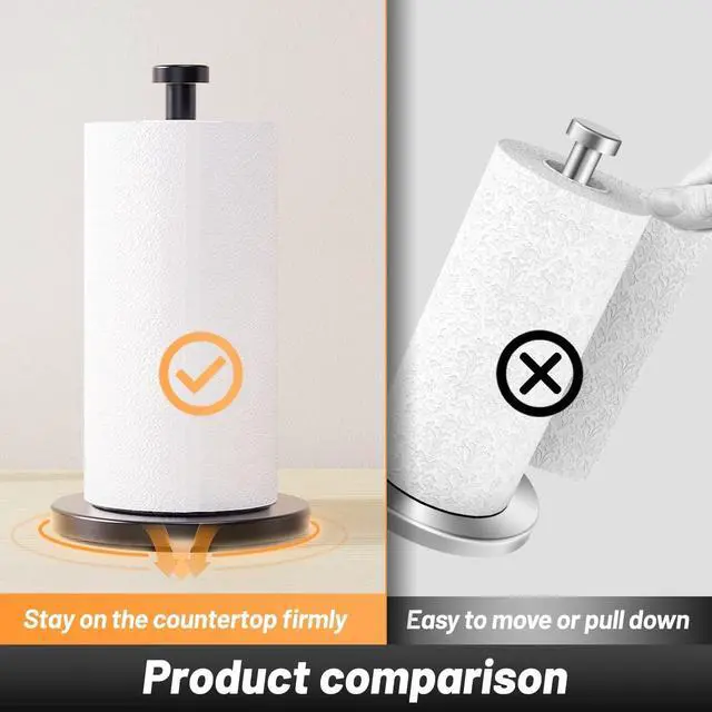 Alt view image 6 of 7 - Black Paper Towel Holder Countertop, Stainless Steel Paper Towel Holder Stand with Weighted Base Suction Cups for Kitchen Bathroom