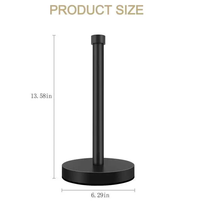 Alt view image 7 of 7 - Black Paper Towel Holder Countertop, Stainless Steel Standing Paper Towel Holder with Sturdy Non-Slip Base, for Any Space, Matte Black