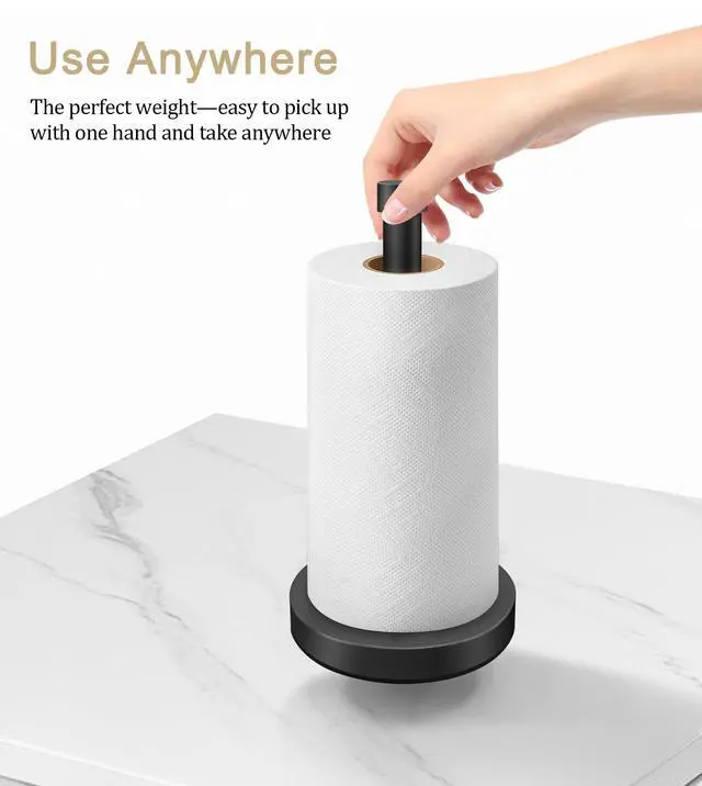 Alt view image 4 of 7 - Black Paper Towel Holder Countertop, Stainless Steel Standing Paper Towel Holder with Sturdy Non-Slip Base, for Any Space, Matte Black