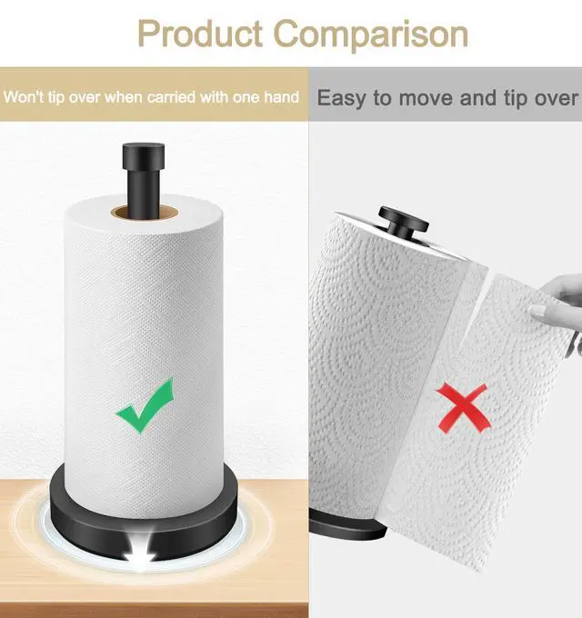 Alt view image 6 of 7 - Black Paper Towel Holder Countertop, Stainless Steel Standing Paper Towel Holder with Sturdy Non-Slip Base, for Any Space, Matte Black