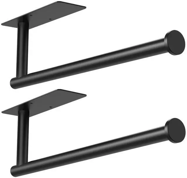 Main image of Paper Towel Holder Under Cabinet 2 Pack, Under Counter Paper Towel Holder Wall Mount with Self Adhesive and Screws for Kitchen, Bathroom, RV(Stainless Steel, Black)
