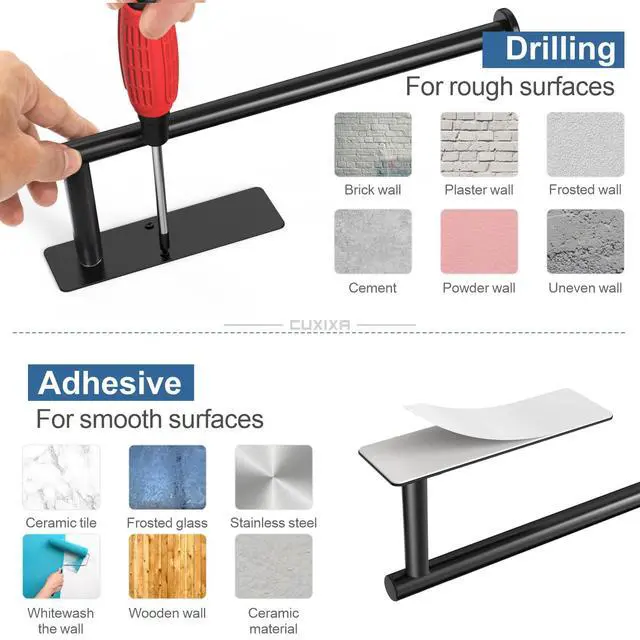 Alt view image 5 of 7 - Paper Towel Holder Under Cabinet 2 Pack, Under Counter Paper Towel Holder Wall Mount with Self Adhesive and Screws for Kitchen, Bathroom, RV(Stainless Steel, Black)