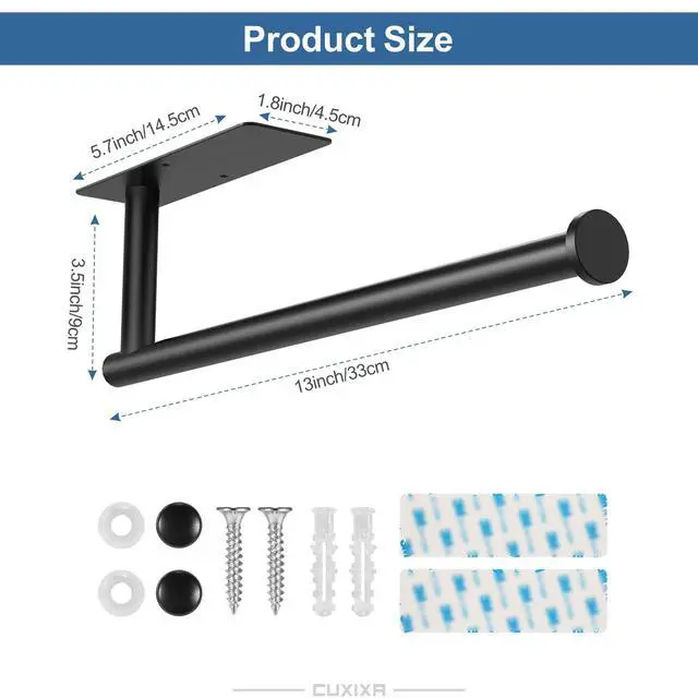 Alt view image 6 of 7 - Paper Towel Holder Under Cabinet 2 Pack, Under Counter Paper Towel Holder Wall Mount with Self Adhesive and Screws for Kitchen, Bathroom, RV(Stainless Steel, Black)