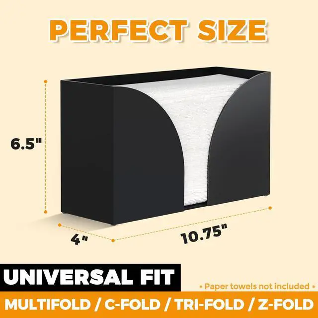 Alt view image 5 of 7 - Multifold Paper Towel Dispenser Countertop - Matte Black Paper Towel Holder Bathroom, Durable Acrylic Napkin Holder for Bathroom, Kitchen, Office & Restaurant, 10.75 x 6.5 x 4 Inches