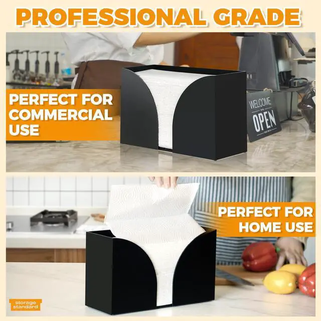 Alt view image 7 of 7 - Multifold Paper Towel Dispenser Countertop - Matte Black Paper Towel Holder Bathroom, Durable Acrylic Napkin Holder for Bathroom, Kitchen, Office & Restaurant, 10.75 x 6.5 x 4 Inches