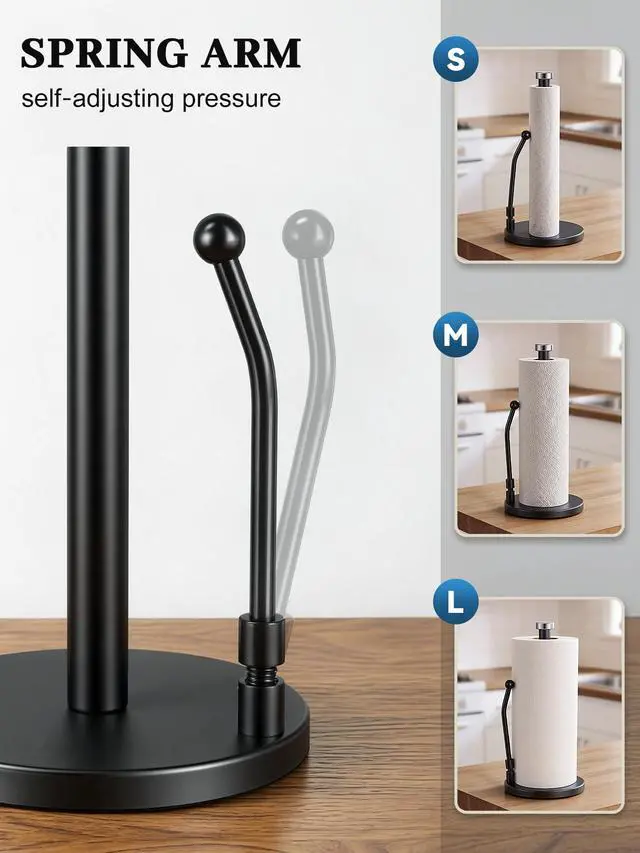 Alt view image 2 of 7 - Paper Towel Holder Countertop, Non-Slip Weighted Base, Black
