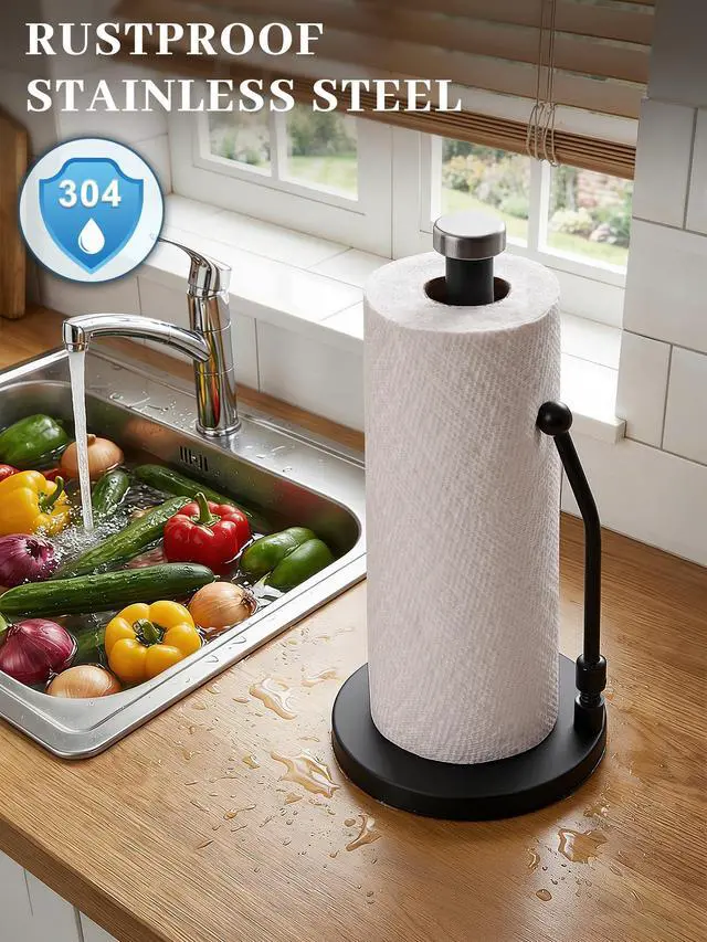 Alt view image 3 of 7 - Paper Towel Holder Countertop, Non-Slip Weighted Base, Black