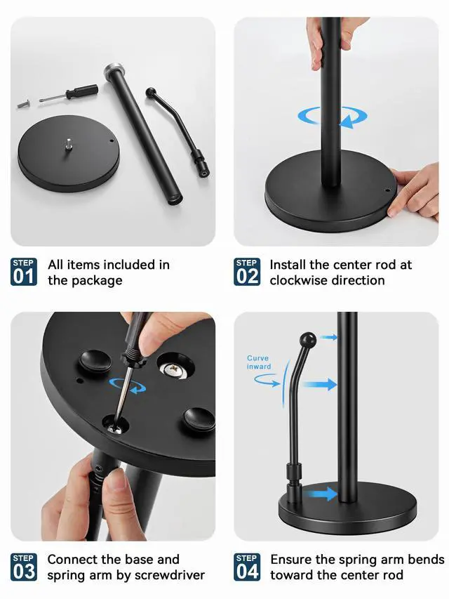 Alt view image 7 of 7 - Paper Towel Holder Countertop, Non-Slip Weighted Base, Black