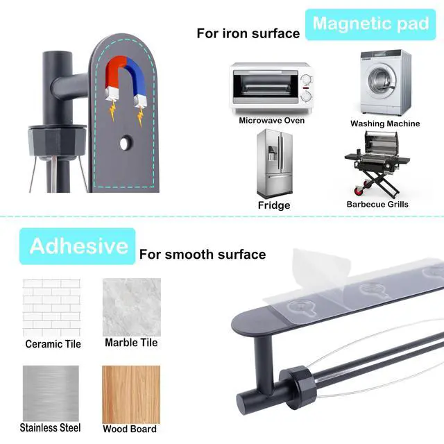 Alt view image 5 of 6 - Magnetic Paper Towel Holder, One Hand Operable Paper Towel Holder Wall Mount Self Adhesive and Strong Magnetic Backing for Kitchen Refrigerator Grill RV(Black)