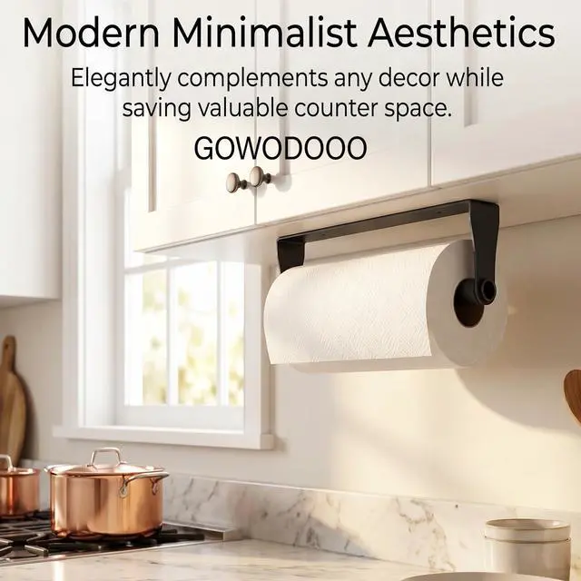 Alt view image 2 of 7 - Under Cabinet Paper Towel Holder Stainless SteelBlack Wall Mount & Under Counter Kitchen Roll Dispenser for Bathroom,RV,Garage,WorkshopSpace Saving Paper Towel Rack