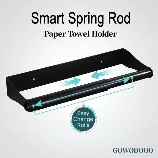 Alt view image 6 of 7 - Under Cabinet Paper Towel Holder Stainless SteelBlack Wall Mount & Under Counter Kitchen Roll Dispenser for Bathroom,RV,Garage,WorkshopSpace Saving Paper Towel Rack