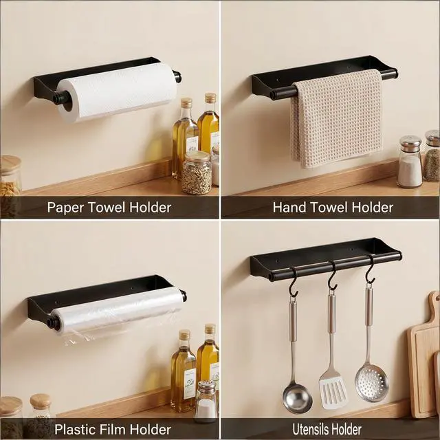 Alt view image 7 of 7 - Under Cabinet Paper Towel Holder Stainless SteelBlack Wall Mount & Under Counter Kitchen Roll Dispenser for Bathroom,RV,Garage,WorkshopSpace Saving Paper Towel Rack