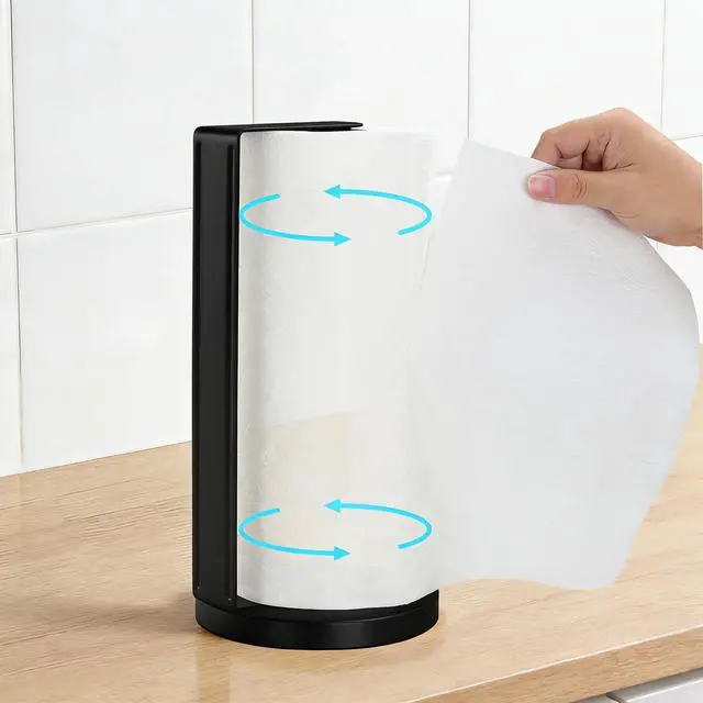 Alt view image 2 of 6 - Paper Towel Holder Countertop with Heavy-Duty Anti Slip Weighted Base, Freestanding Stainless Steel Kitchen Paper Roll Holder, Easy One-Handed Tear, Black