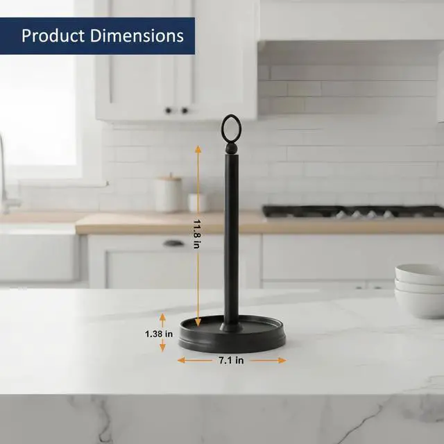 Alt view image 4 of 7 - Paper Towel Holder (with Heavy Weighted Base) Steel Paper Holder countertopBlack Paper Towel Holder for Kitchen Countertops, Bars & Dining Tables,Fits Standard & Jumbo Rolls, Matte Black