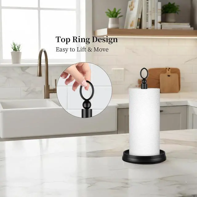 Alt view image 2 of 7 - Paper Towel Holder (with Heavy Weighted Base) Steel Paper Holder countertopBlack Paper Towel Holder for Kitchen Countertops, Bars & Dining Tables,Fits Standard & Jumbo Rolls, Matte Black