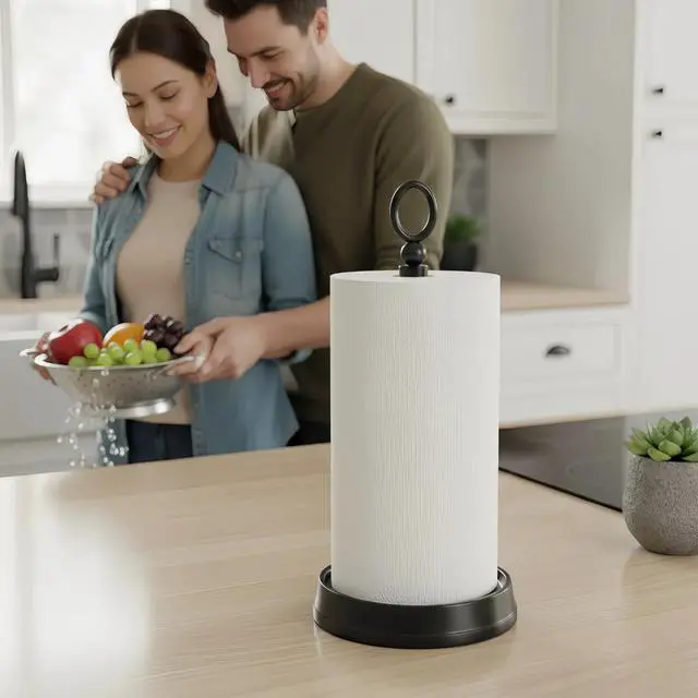 Alt view image 6 of 7 - Paper Towel Holder (with Heavy Weighted Base) Steel Paper Holder countertopBlack Paper Towel Holder for Kitchen Countertops, Bars & Dining Tables,Fits Standard & Jumbo Rolls, Matte Black