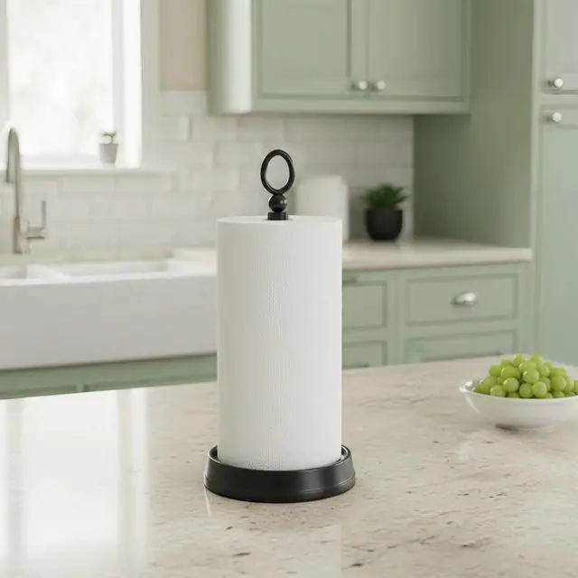 Alt view image 7 of 7 - Paper Towel Holder (with Heavy Weighted Base) Steel Paper Holder countertopBlack Paper Towel Holder for Kitchen Countertops, Bars & Dining Tables,Fits Standard & Jumbo Rolls, Matte Black