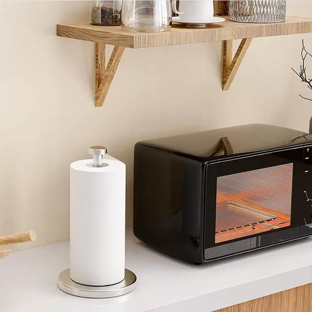 Alt view image 2 of 7 - Weighted Paper Towel Holder Countertop Stainless Steel Napkin Holder for Large Roll Free Standing Paper Towel Roll Holder with Heavy Base Standing Vertical Paper Holder for Kitchen Rv (Matte Black)