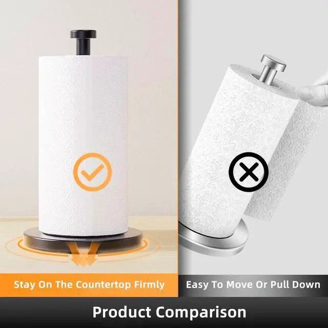 Alt view image 7 of 7 - Weighted Paper Towel Holder Countertop Stainless Steel Napkin Holder for Large Roll Free Standing Paper Towel Roll Holder with Heavy Base Standing Vertical Paper Holder for Kitchen Rv (Matte Black)