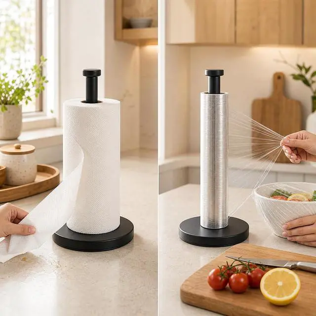 Alt view image 4 of 7 - Weighted Paper Towel Holder Countertop Stainless Steel Napkin Holder for Large Roll Free Standing Paper Towel Roll Holder with Heavy Base Standing Vertical Paper Holder for Kitchen Rv (Matte Black)