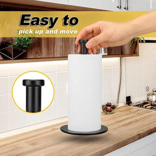 Alt view image 5 of 7 - Weighted Paper Towel Holder Countertop Stainless Steel Napkin Holder for Large Roll Free Standing Paper Towel Roll Holder with Heavy Base Standing Vertical Paper Holder for Kitchen Rv (Matte Black)