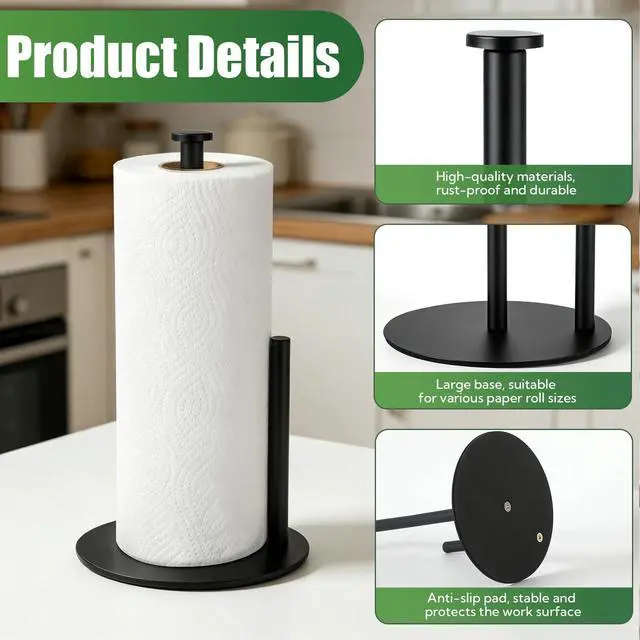 Alt view image 3 of 7 - Paper Towel Holder, 2 Pack Countertop Paper Towel Holders, Saving, Standing Paper Roll Holder with Anti Slip Weighted Base, Sturdy Stainless Steel with Non-Slip Base, for Kitchen Bathroom