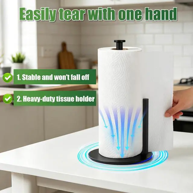 Alt view image 5 of 7 - Paper Towel Holder, 2 Pack Countertop Paper Towel Holders, Saving, Standing Paper Roll Holder with Anti Slip Weighted Base, Sturdy Stainless Steel with Non-Slip Base, for Kitchen Bathroom