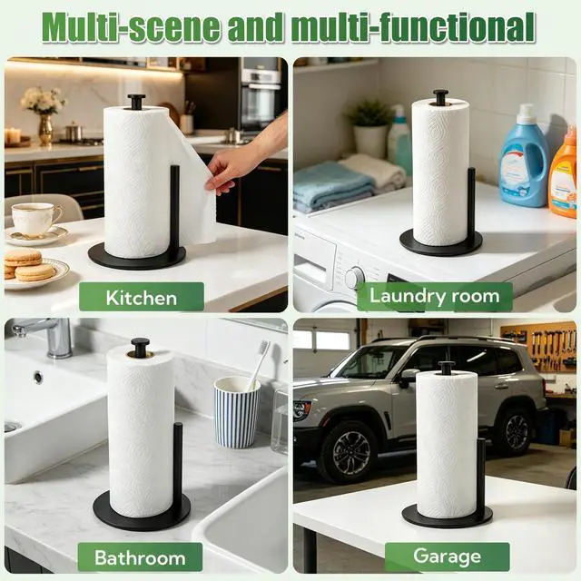 Alt view image 7 of 7 - Paper Towel Holder, 2 Pack Countertop Paper Towel Holders, Saving, Standing Paper Roll Holder with Anti Slip Weighted Base, Sturdy Stainless Steel with Non-Slip Base, for Kitchen Bathroom