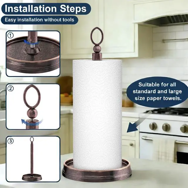 Alt view image 3 of 6 - Paper Towel Holder Steel Paper Holder countertopBlack Paper Towel Holder for Kitchen Countertops, Bars & Dining Tables,Fits Standard & Jumbo Rolls, Oil Rubbed Bronze