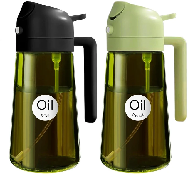 Main image of 16 oz 2-in-1 Dark Glass Olive Oil Sprayer & Dispenser, BlackGreen