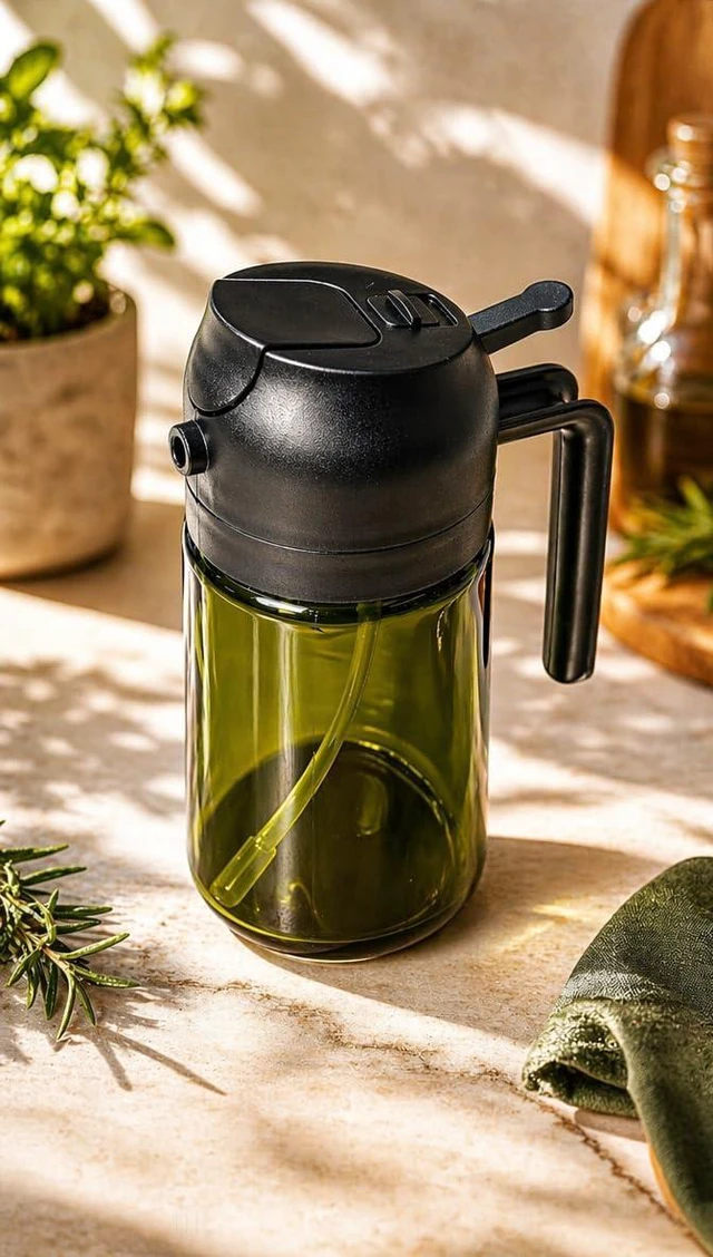 Main image of 16oz/470ml Olive Oil Sprayer & Dispenser 2in1 Dark Glass Olive Oil Mister Bottle for Cooking, Air Fryer & BBQ Fine Mist FoodGrade Oil Sprayer with Pour Spout