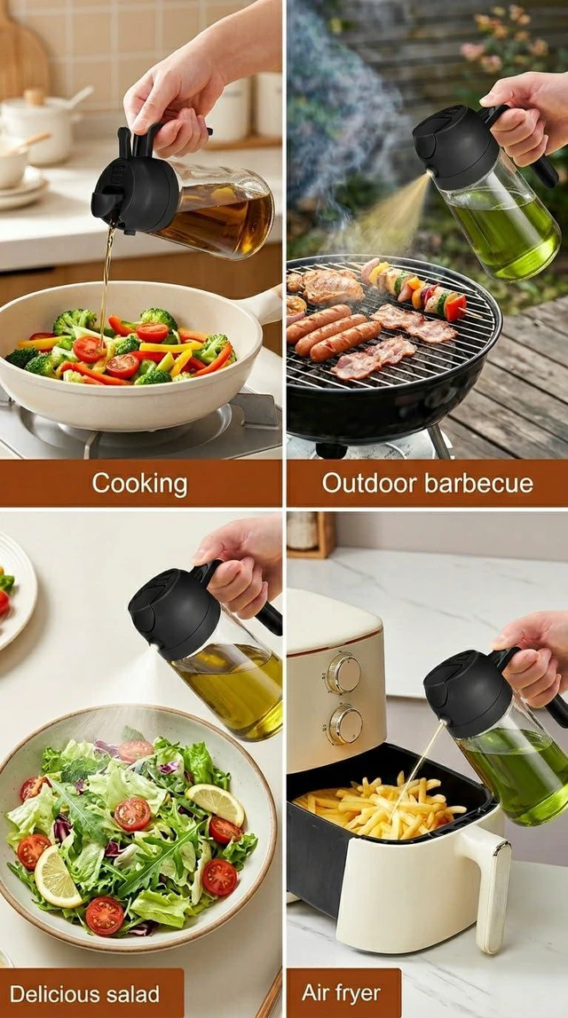 Alt view image 5 of 7 - 16oz/470ml Olive Oil Sprayer & Dispenser 2in1 Dark Glass Olive Oil Mister Bottle for Cooking, Air Fryer & BBQ Fine Mist FoodGrade Oil Sprayer with Pour Spout
