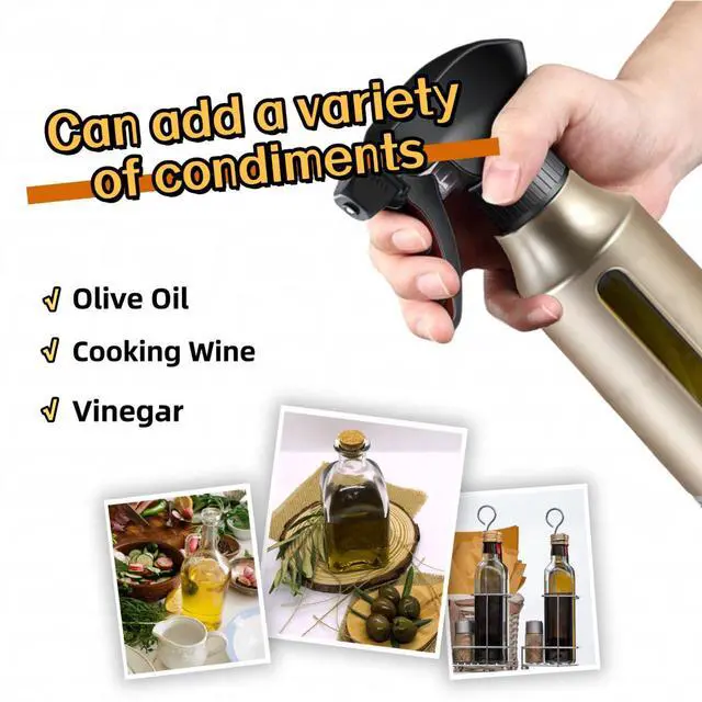 Alt view image 6 of 7 - Oil Sprayer for Cooking, Olive Oil Sprayer, 180ml Oil Spray Bottle for BBQ, Roasting, Salad, Kitchen Gadgets Accessories for Air Fryer. Thick Glass, Fan mist, Strong Spray Force. (Classic, Gold)