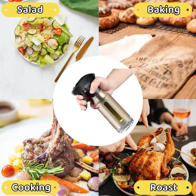 Alt view image 5 of 7 - Oil Sprayer for Cooking, Olive Oil Sprayer, 180ml Oil Spray Bottle for BBQ, Roasting, Salad, Kitchen Gadgets Accessories for Air Fryer. Thick Glass, Fan mist, Strong Spray Force. (Classic, Gold)