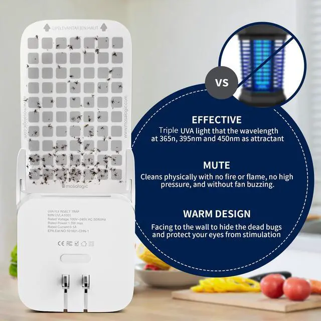 Alt view image 4 of 6 - Fruit Fly Traps for House Use Gnat Trap Flying Insect Trapper Plug-in Mosquito Killer Indoor Gnat Moth Catcher Fly Tapper with Night Light UV Attractant Catcher for Home Office White-1PACK