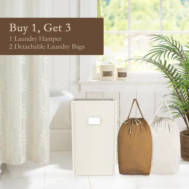 Alt view image 2 of 7 - 210L Laundry Hamper Collapsible with 2 Washable Laundry Bags, Dirty Clothes Hamper,Laundry Basket with Handles Foldable Hamper Dorm Laundry Basket for College (Cream White)