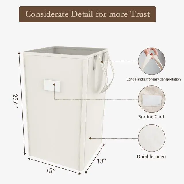 Alt view image 4 of 7 - 210L Laundry Hamper Collapsible with 2 Washable Laundry Bags, Dirty Clothes Hamper,Laundry Basket with Handles Foldable Hamper Dorm Laundry Basket for College (Cream White)