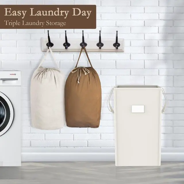 Alt view image 5 of 7 - 210L Laundry Hamper Collapsible with 2 Washable Laundry Bags, Dirty Clothes Hamper,Laundry Basket with Handles Foldable Hamper Dorm Laundry Basket for College (Cream White)