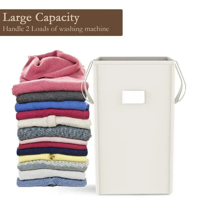Alt view image 6 of 7 - 210L Laundry Hamper Collapsible with 2 Washable Laundry Bags, Dirty Clothes Hamper,Laundry Basket with Handles Foldable Hamper Dorm Laundry Basket for College (Cream White)