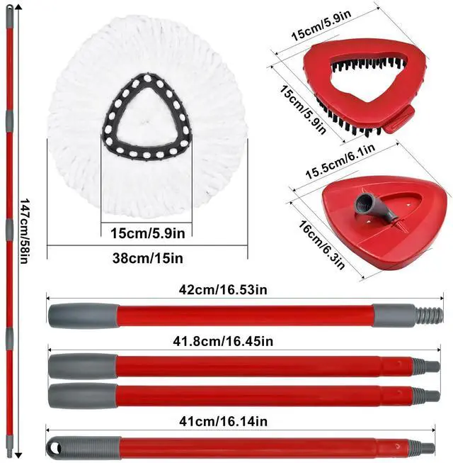 Alt view image 2 of 7 - Spin Mop Replace Head, Base, Replacement Handle for OCedar EasyWring 1 Tank System 2 Microfiber Refills, 4-Section Sturdy Iron 30-58in Handle, Mop Head Base and Scrubber
