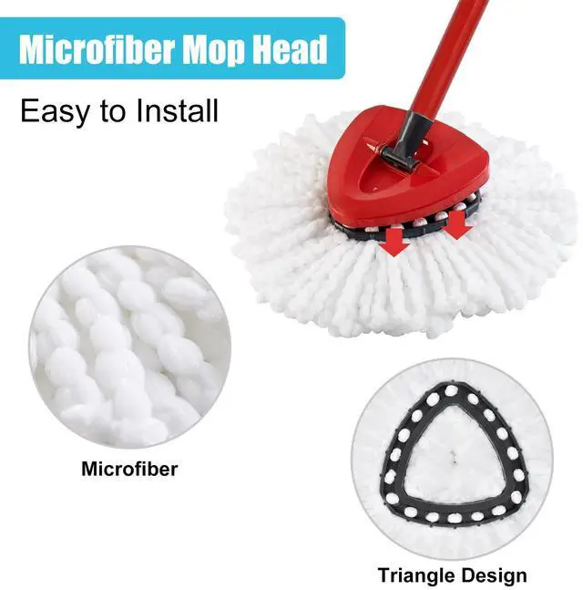 Alt view image 5 of 7 - Spin Mop Replace Head, Base, Replacement Handle for OCedar EasyWring 1 Tank System 2 Microfiber Refills, 4-Section Sturdy Iron 30-58in Handle, Mop Head Base and Scrubber