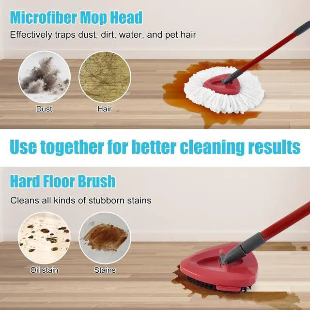 Alt view image 6 of 7 - Spin Mop Replace Head, Base, Replacement Handle for OCedar EasyWring 1 Tank System 2 Microfiber Refills, 4-Section Sturdy Iron 30-58in Handle, Mop Head Base and Scrubber
