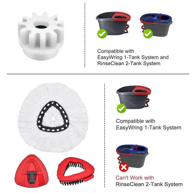 Alt view image 2 of 7 - Mop Heads Replacements for Ocedar, Mop Replace Heads for O Cedar, Spin Mops Replacement Head for O-Cedar Easywring 1-Tank System, Includes Microfiber Refills, Scrub Brush, Pedal Bearing Replacement