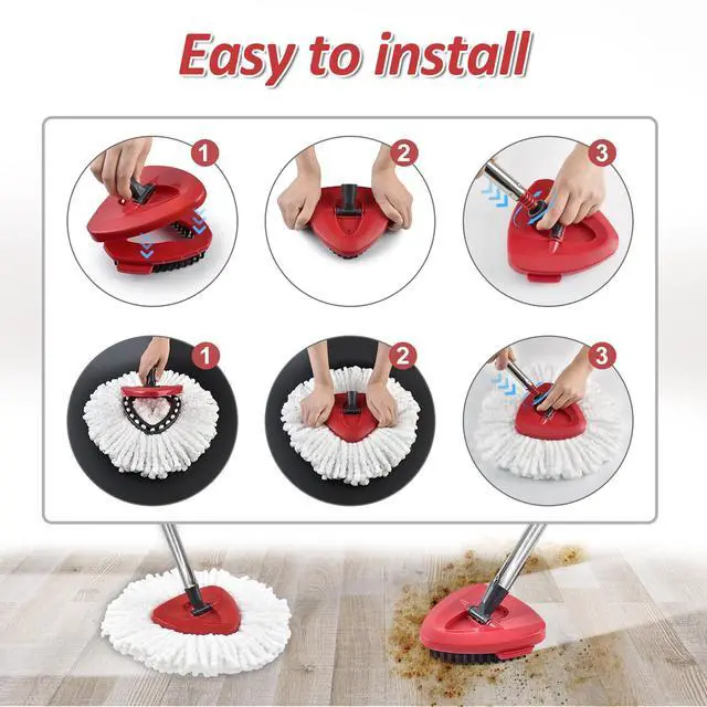 Alt view image 6 of 7 - Mop Heads Replacements for Ocedar, Mop Replace Heads for O Cedar, Spin Mops Replacement Head for O-Cedar Easywring 1-Tank System, Includes Microfiber Refills, Scrub Brush, Pedal Bearing Replacement