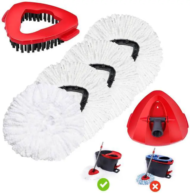 Main image of 4 Pack Spin Mop Replacements Head Compatible with Ocedar EasyWring 1-Tank System,Microfiber Spin Mop Refills Head,1 Mop Scrub Brush + 1 Mop Base + 4 Pack Cleaning Floor Mop HeadWhite)