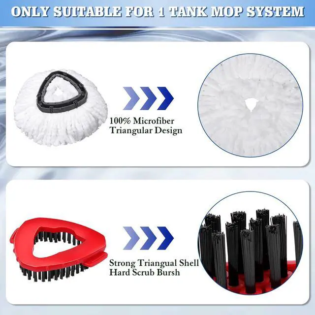 Alt view image 3 of 7 - 4 Pack Spin Mop Replacements Head Compatible with Ocedar EasyWring 1-Tank System,Microfiber Spin Mop Refills Head,1 Mop Scrub Brush + 1 Mop Base + 4 Pack Cleaning Floor Mop HeadWhite)